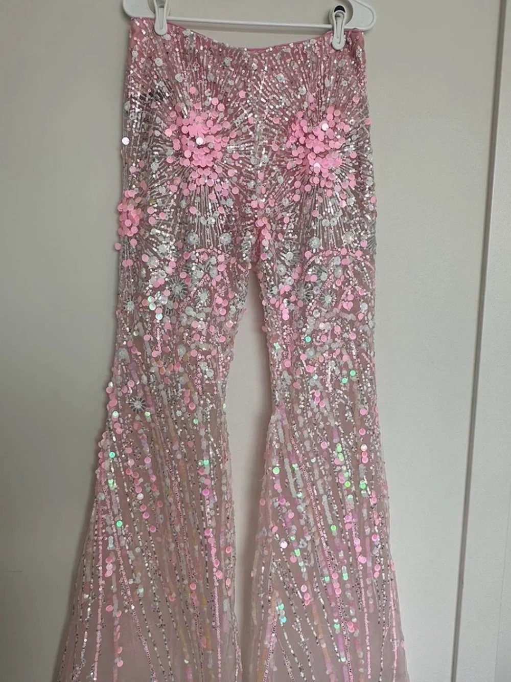 Eliya the Label Alyce Pants - Embellished Pink Wide Leg Sheer Pants - Picture 2 of 9